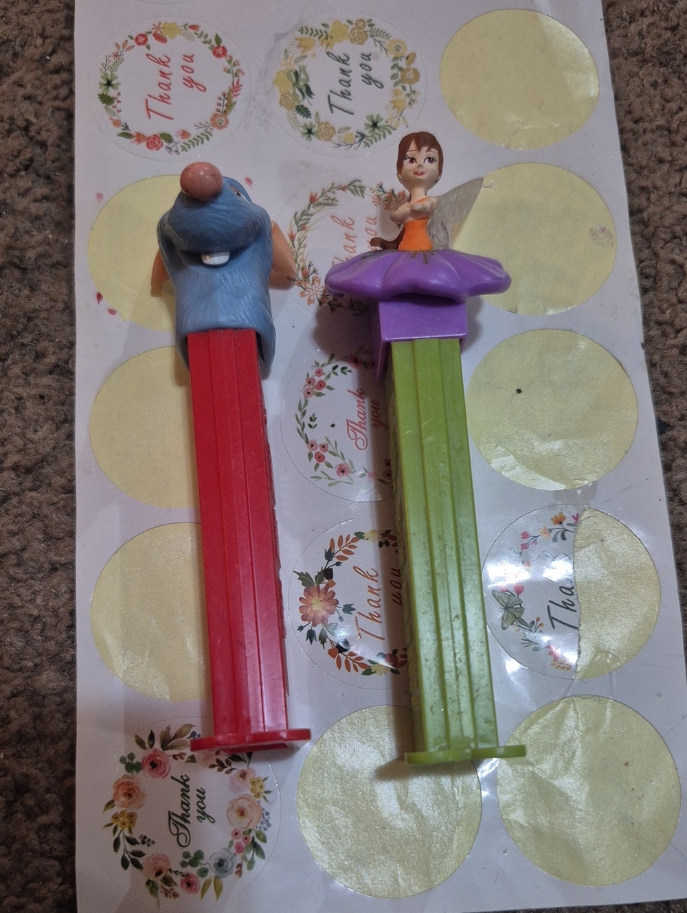 Candy Dispenser Set - Red & Green Stems with Blue and Purple Character Tops